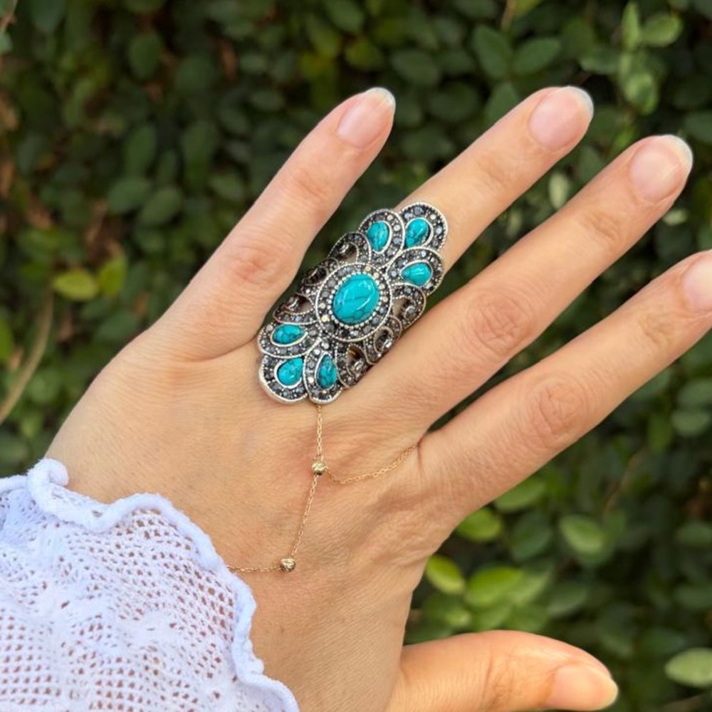 Elegant Turquoise Silver Ring Size 8 - Picture 4 of 5